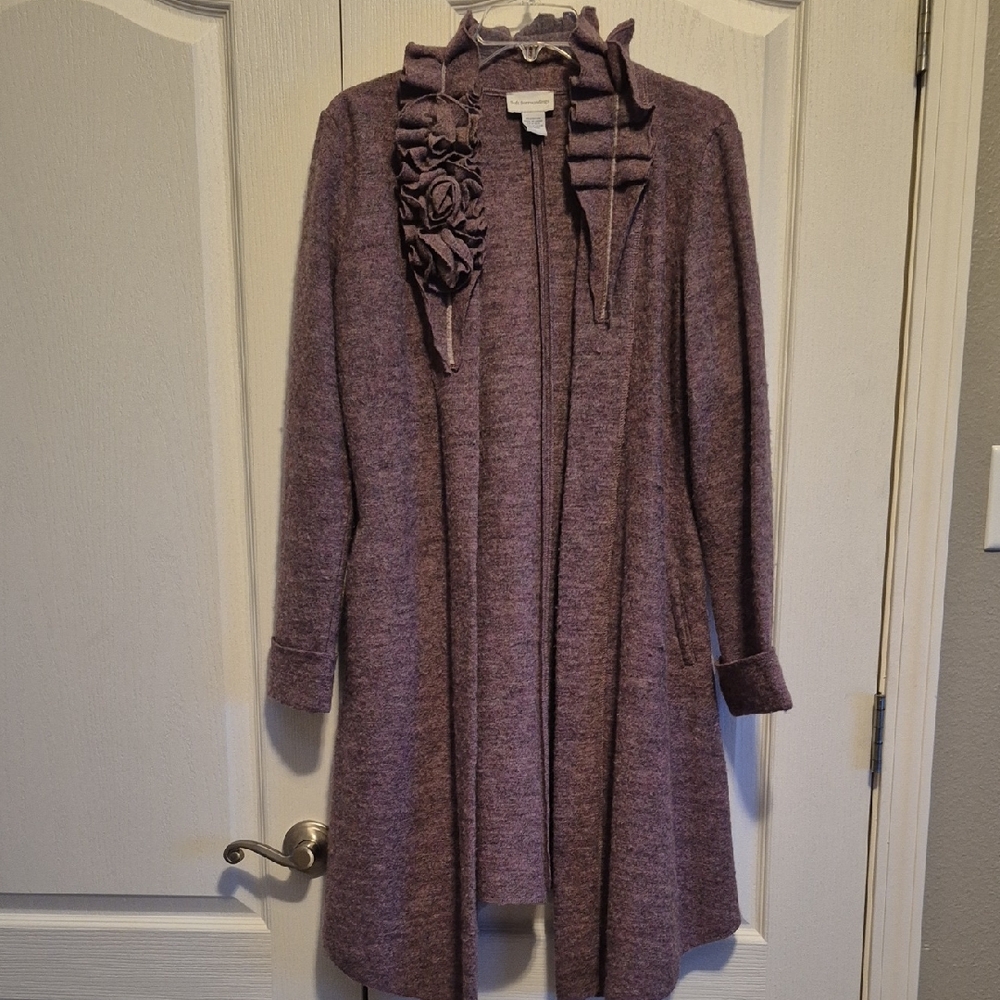 Soft Surroundings Lavender Cardigan with Floral Accents